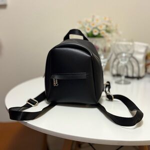 Trendy Black Leather Mini Backpack